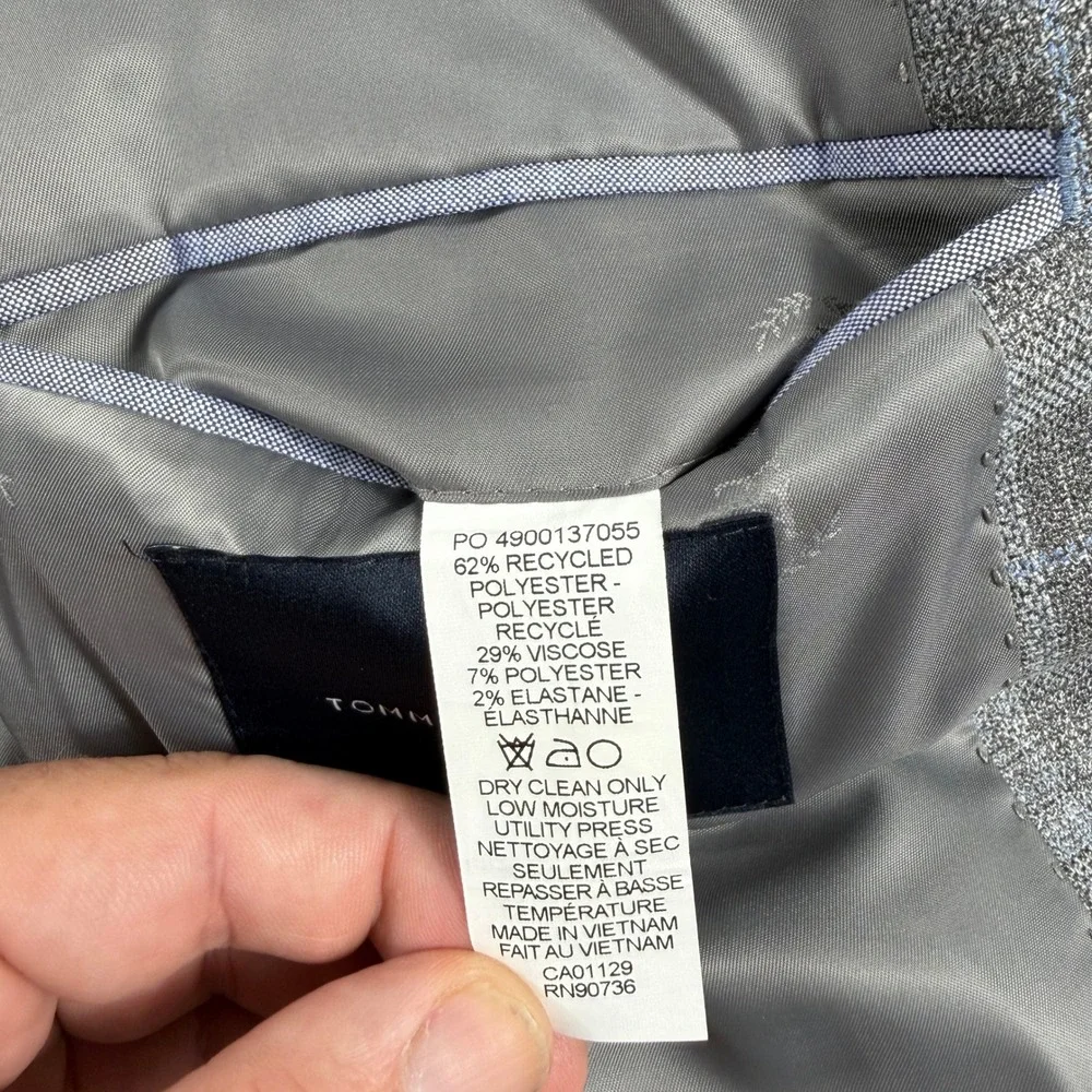 Tommy Hilfiger Blazer Glen Plaid Two Button‎ Sport Coat Mens Grey Blue 44R